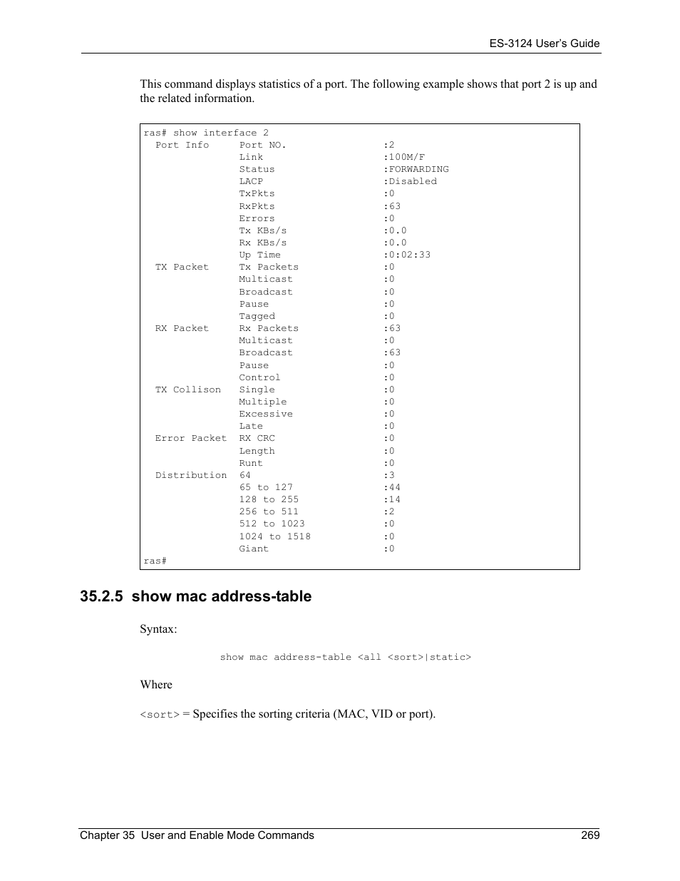 5 show mac address-table | ZyXEL Communications LAYER 3 ES-3124 User Manual | Page 271 / 337