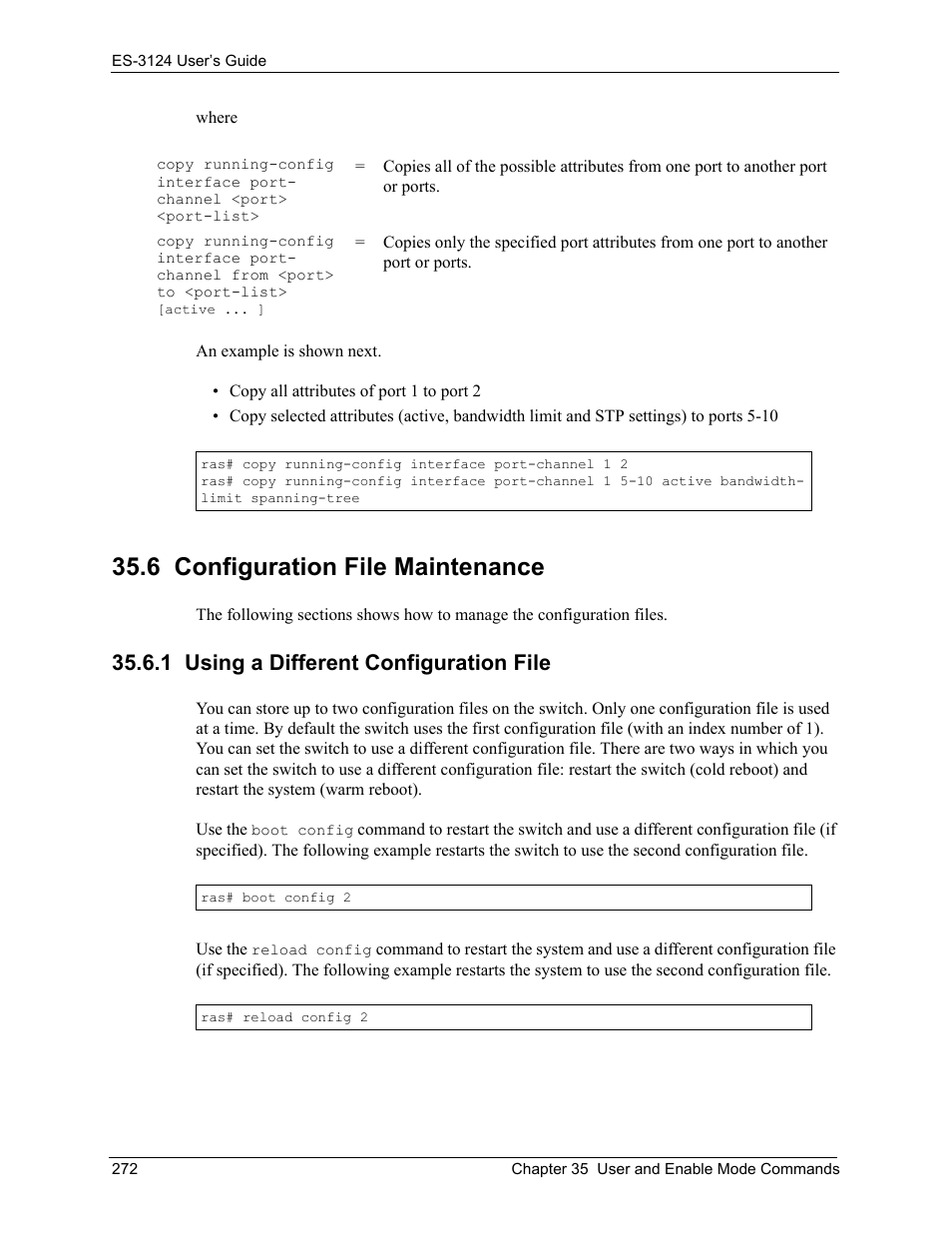 6 configuration file maintenance, 1 using a different configuration file | ZyXEL Communications LAYER 3 ES-3124 User Manual | Page 274 / 337