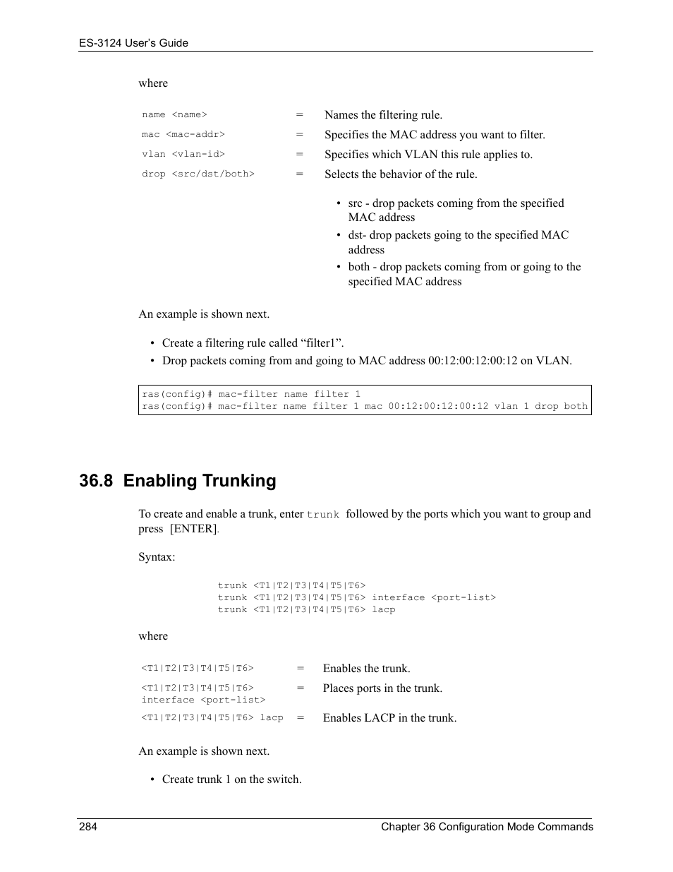 8 enabling trunking | ZyXEL Communications LAYER 3 ES-3124 User Manual | Page 286 / 337