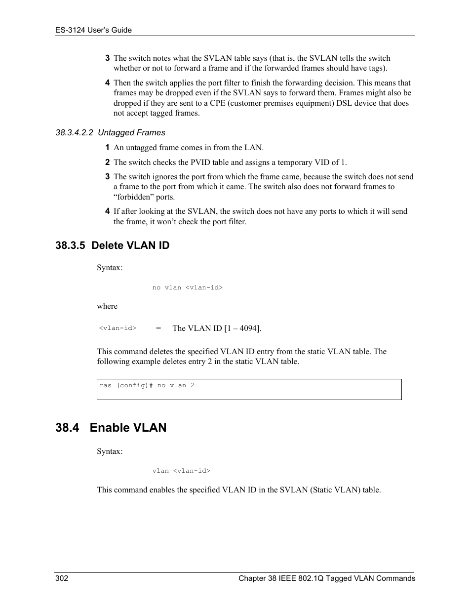 5 delete vlan id, 4 enable vlan | ZyXEL Communications LAYER 3 ES-3124 User Manual | Page 304 / 337