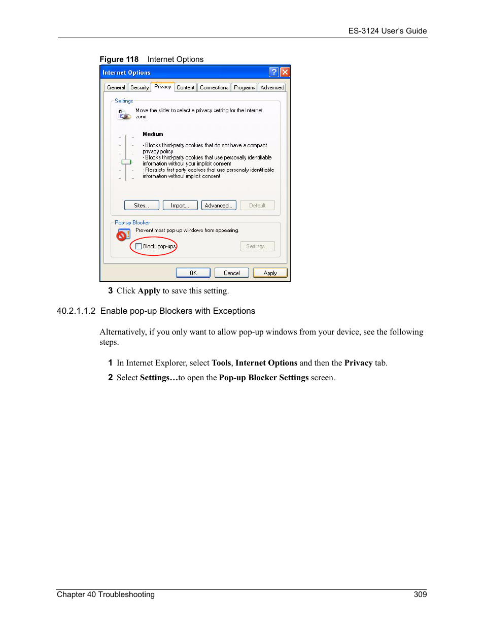 Figure 118 internet options | ZyXEL Communications LAYER 3 ES-3124 User Manual | Page 311 / 337
