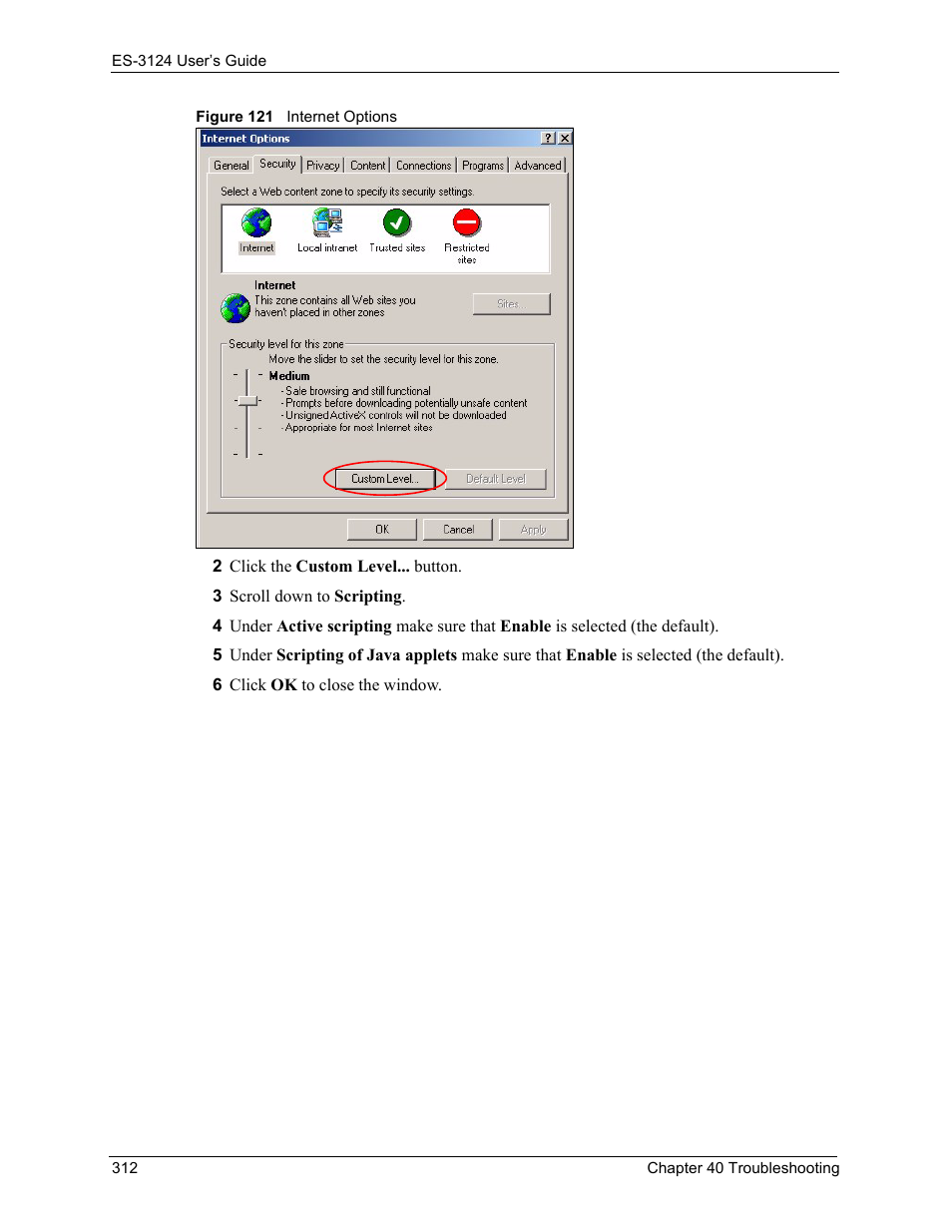 Figure 121 internet options | ZyXEL Communications LAYER 3 ES-3124 User Manual | Page 314 / 337