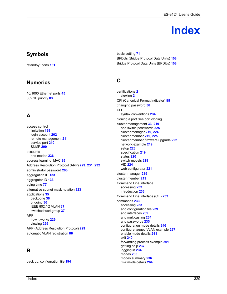 Index, Symbols, Numerics | ZyXEL Communications LAYER 3 ES-3124 User Manual | Page 331 / 337