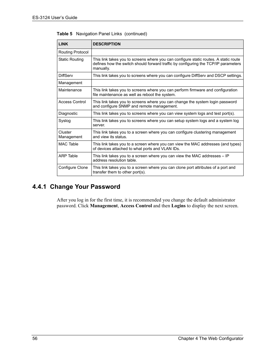 1 change your password | ZyXEL Communications LAYER 3 ES-3124 User Manual | Page 58 / 337