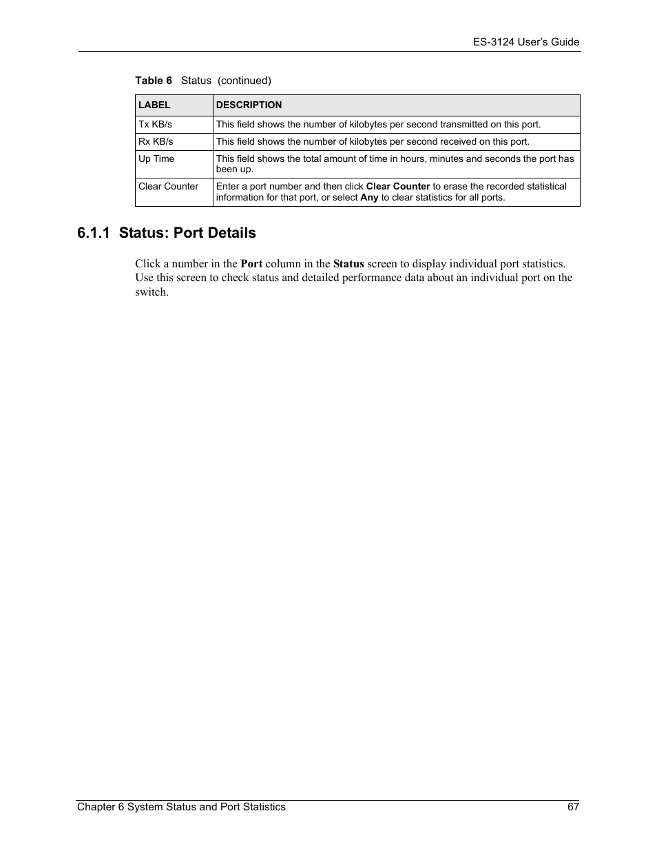 1 status: port details | ZyXEL Communications LAYER 3 ES-3124 User Manual | Page 69 / 337