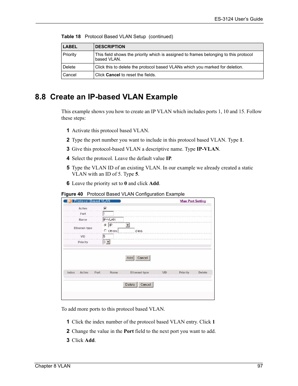 8 create an ip-based vlan example | ZyXEL Communications LAYER 3 ES-3124 User Manual | Page 99 / 337