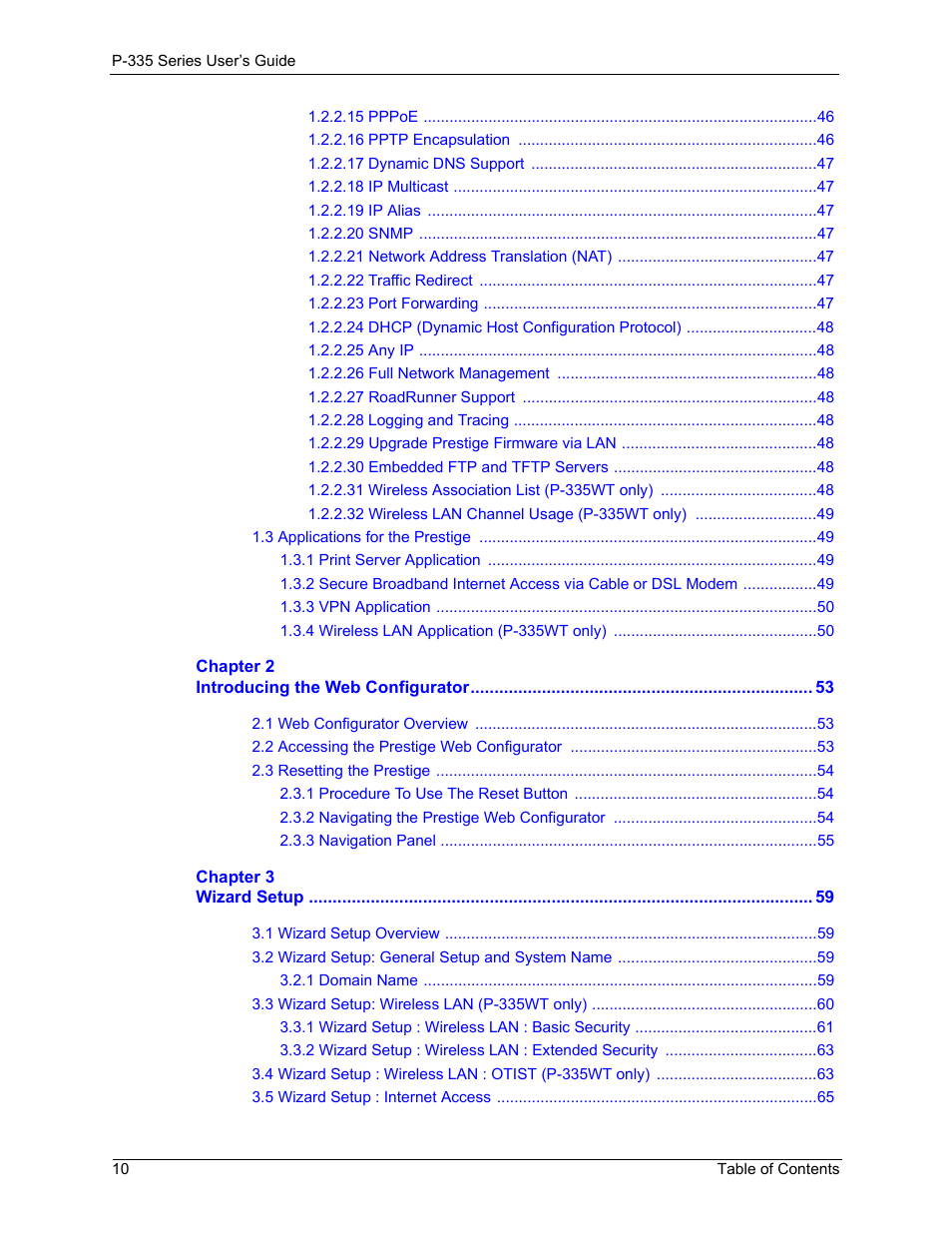 ZyXEL Communications P-335WT User Manual | Page 10 / 509