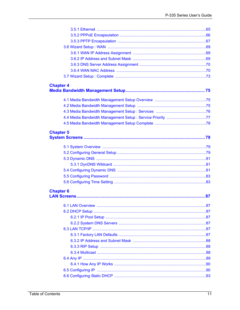 ZyXEL Communications P-335WT User Manual | Page 11 / 509