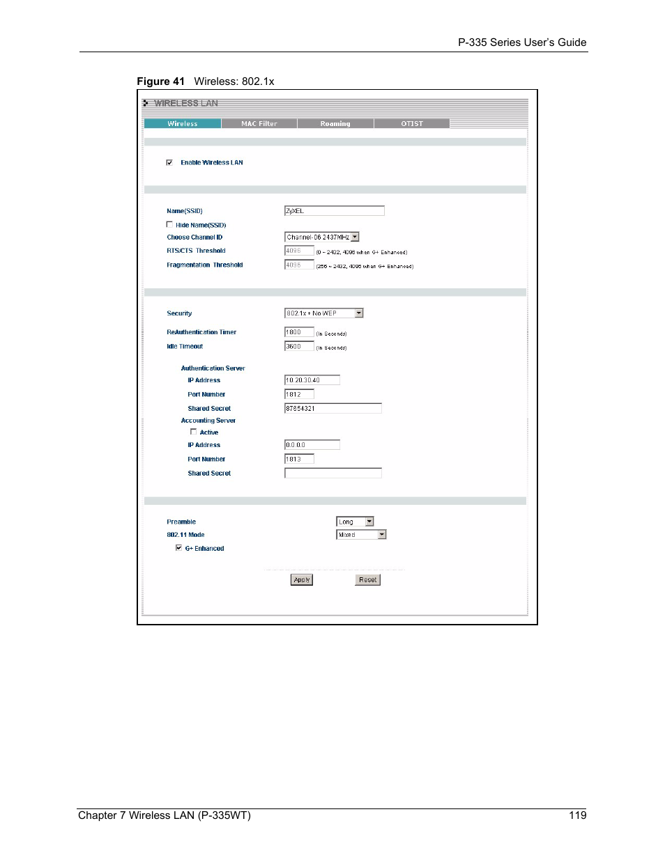 Figure 41 wireless: 802.1x | ZyXEL Communications P-335WT User Manual | Page 119 / 509