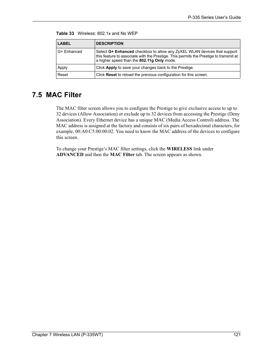 5 mac filter | ZyXEL Communications P-335WT User Manual | Page 121 / 509