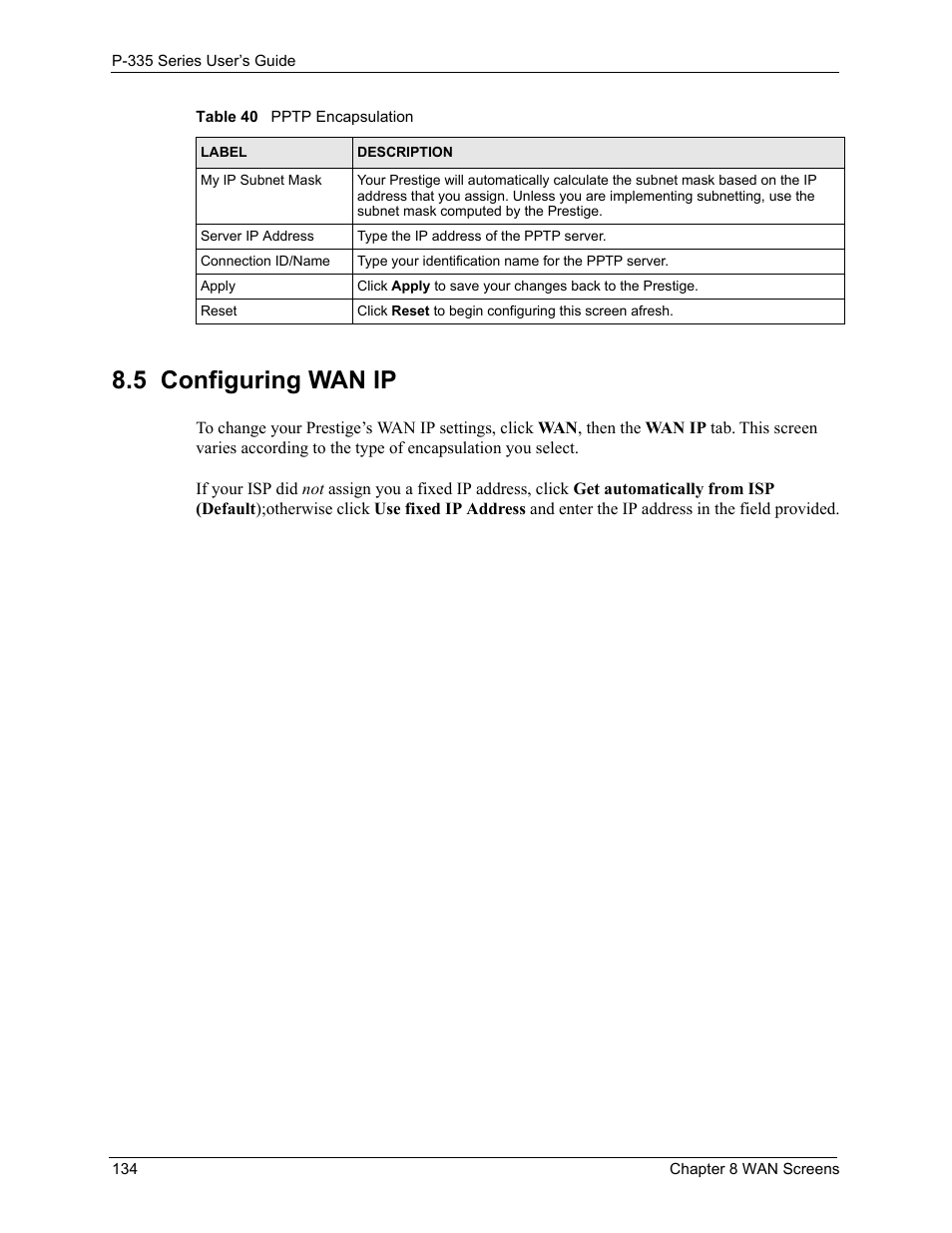 5 configuring wan ip | ZyXEL Communications P-335WT User Manual | Page 134 / 509