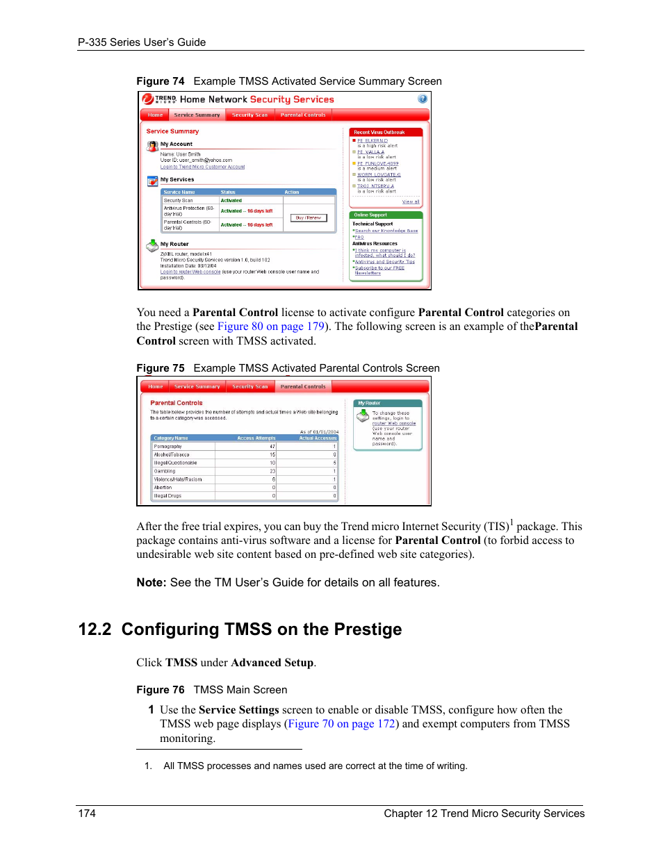 2 configuring tmss on the prestige | ZyXEL Communications P-335WT User Manual | Page 174 / 509