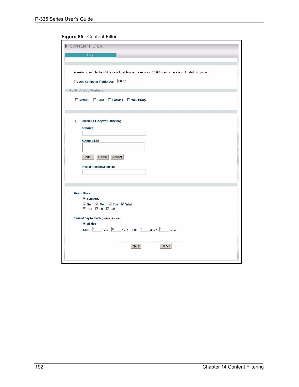 Figure 85 content filter | ZyXEL Communications P-335WT User Manual | Page 192 / 509