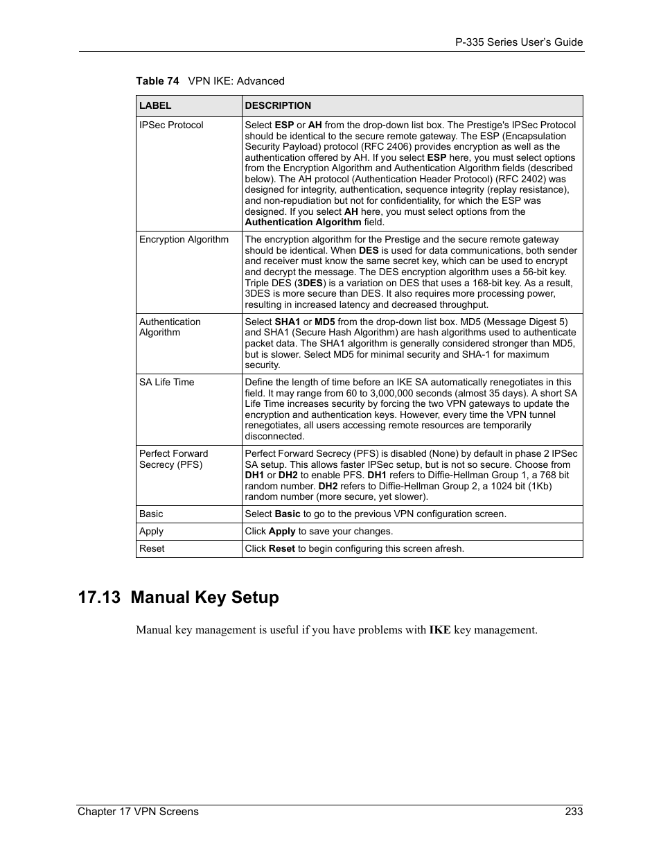 13 manual key setup | ZyXEL Communications P-335WT User Manual | Page 233 / 509