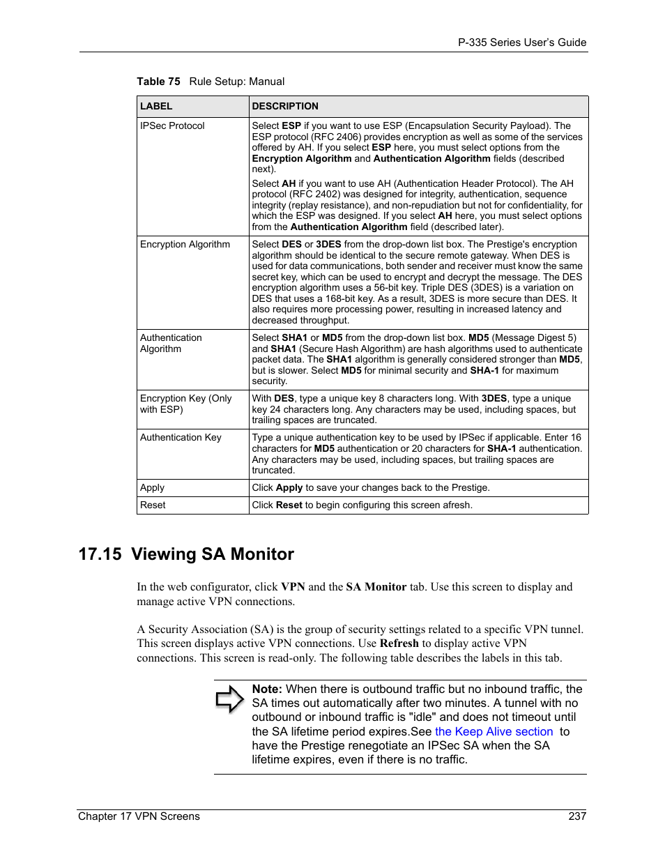 15 viewing sa monitor | ZyXEL Communications P-335WT User Manual | Page 237 / 509