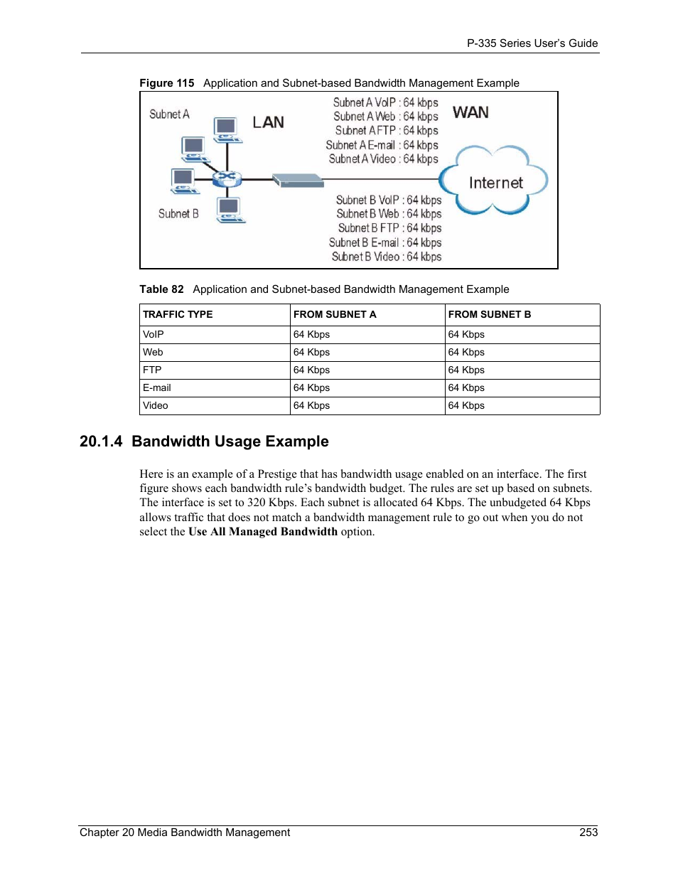 4 bandwidth usage example | ZyXEL Communications P-335WT User Manual | Page 253 / 509