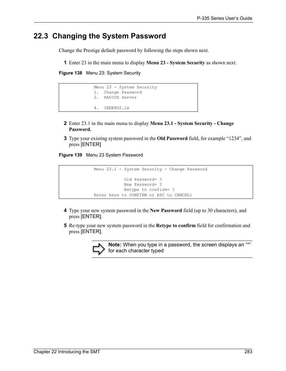 3 changing the system password | ZyXEL Communications P-335WT User Manual | Page 283 / 509