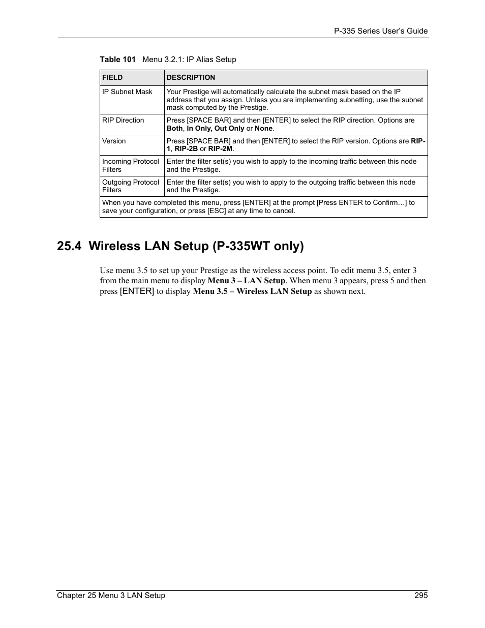 4 wireless lan setup (p-335wt only) | ZyXEL Communications P-335WT User Manual | Page 295 / 509