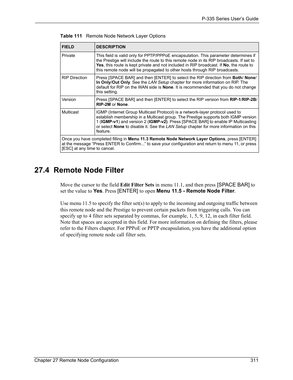 4 remote node filter | ZyXEL Communications P-335WT User Manual | Page 311 / 509