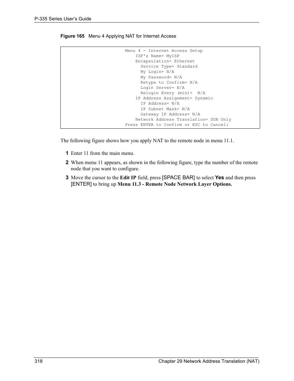 Figure 165 menu 4 applying nat for internet access | ZyXEL Communications P-335WT User Manual | Page 318 / 509