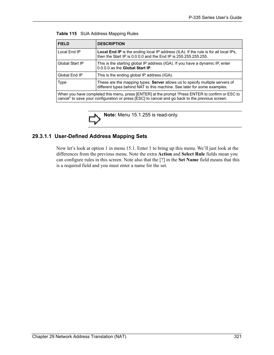 1 user-defined address mapping sets | ZyXEL Communications P-335WT User Manual | Page 321 / 509