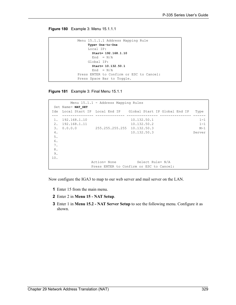 See figure 180, Example 3: final menu | ZyXEL Communications P-335WT User Manual | Page 329 / 509