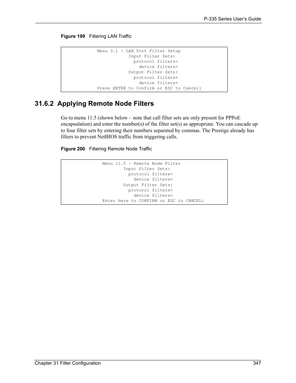 2 applying remote node filters | ZyXEL Communications P-335WT User Manual | Page 347 / 509