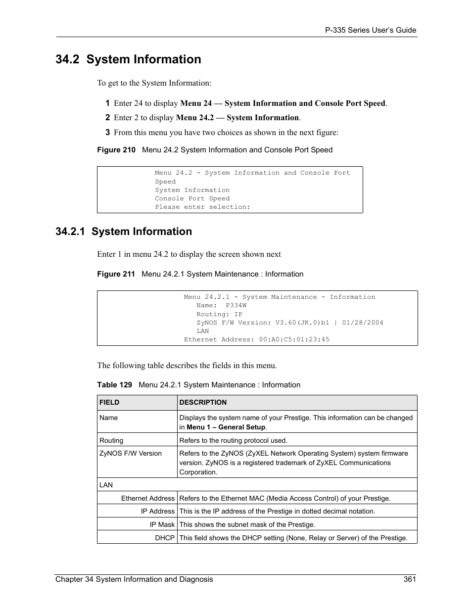 2 system information, 1 system information | ZyXEL Communications P-335WT User Manual | Page 361 / 509