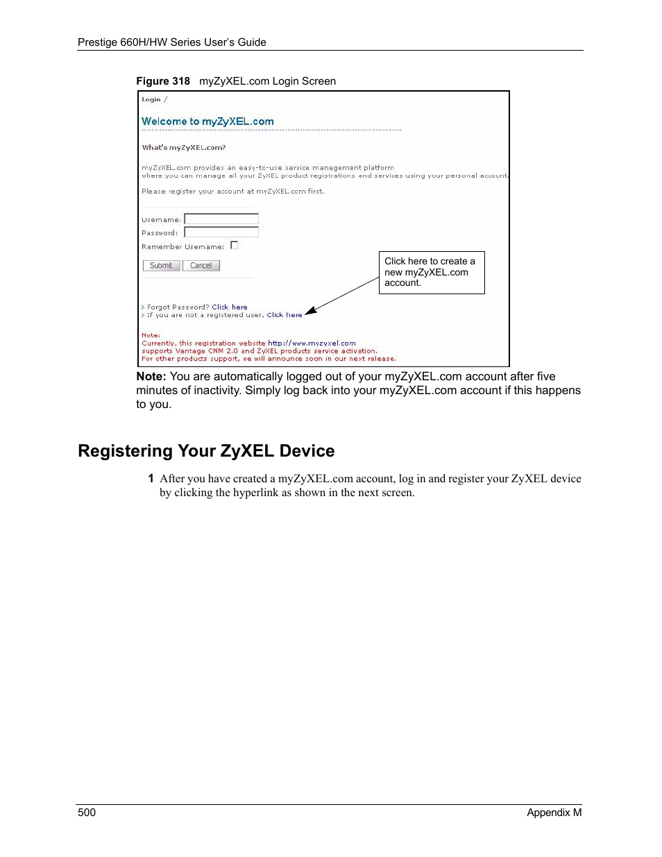 Registering your zyxel device, Figure 318 myzyxel.com login screen | ZyXEL Communications P-335WT User Manual | Page 500 / 509