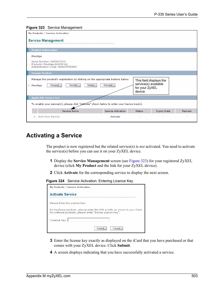 Activating a service | ZyXEL Communications P-335WT User Manual | Page 503 / 509