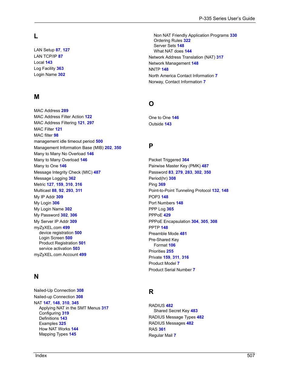 ZyXEL Communications P-335WT User Manual | Page 507 / 509