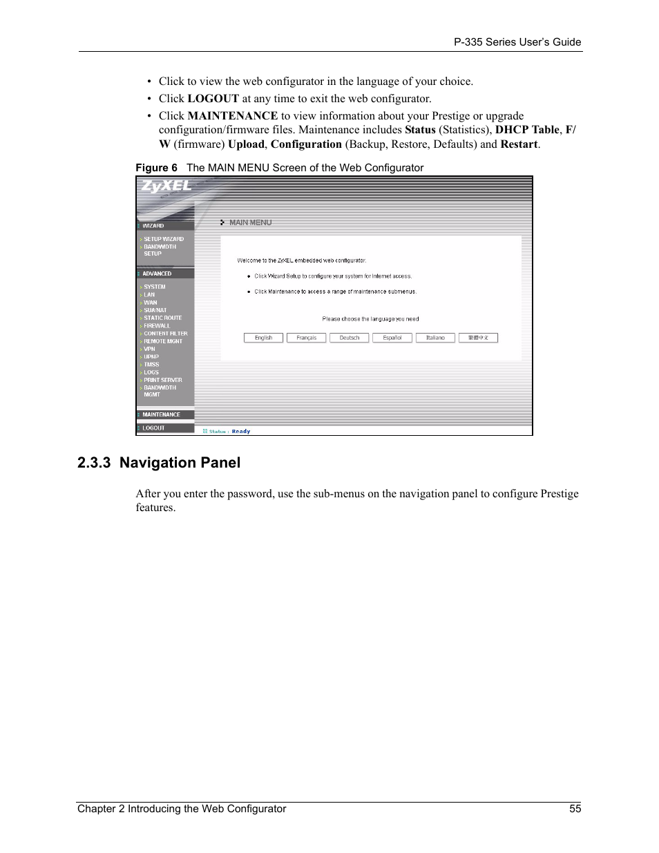 3 navigation panel | ZyXEL Communications P-335WT User Manual | Page 55 / 509