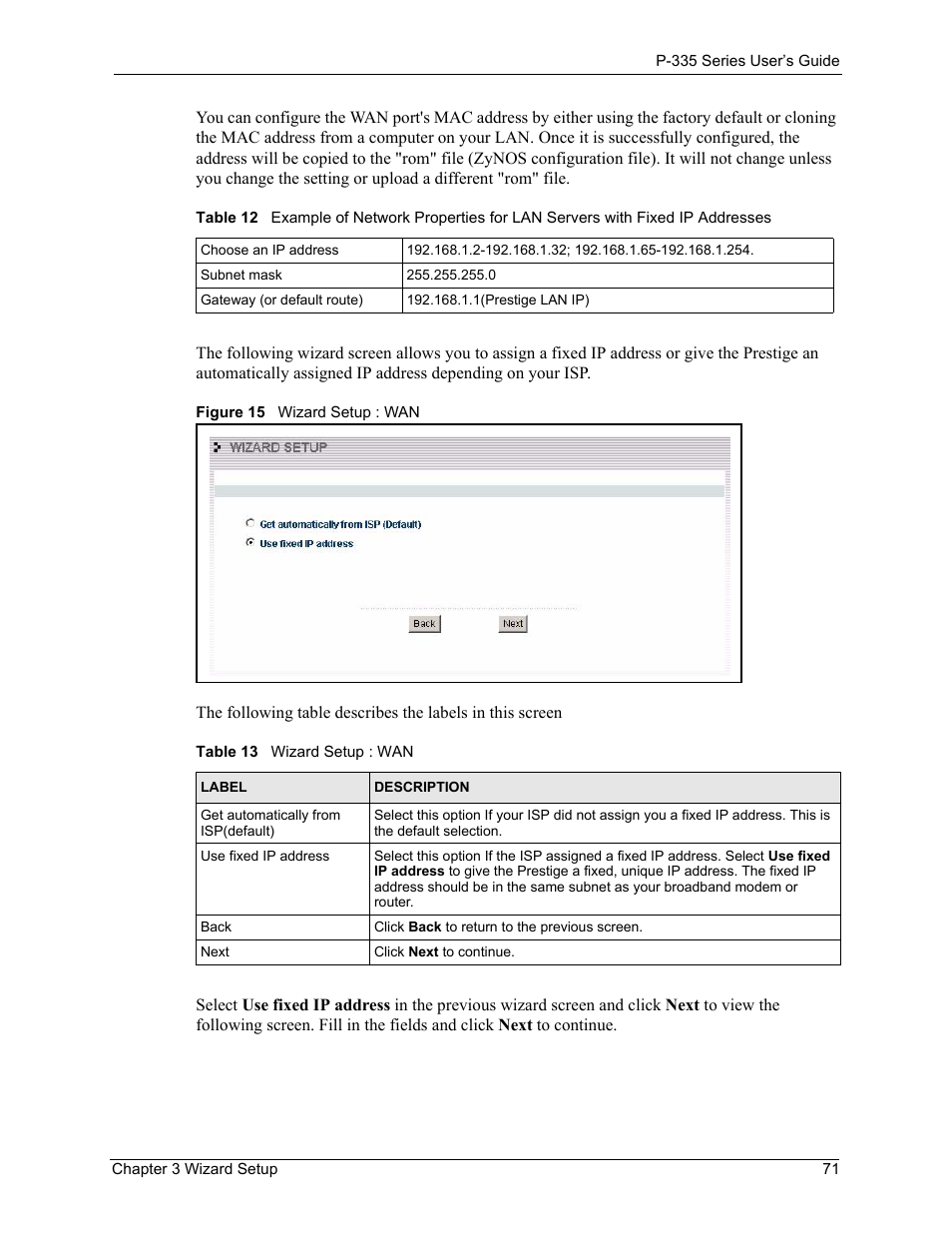 Figure 15 wizard setup : wan | ZyXEL Communications P-335WT User Manual | Page 71 / 509