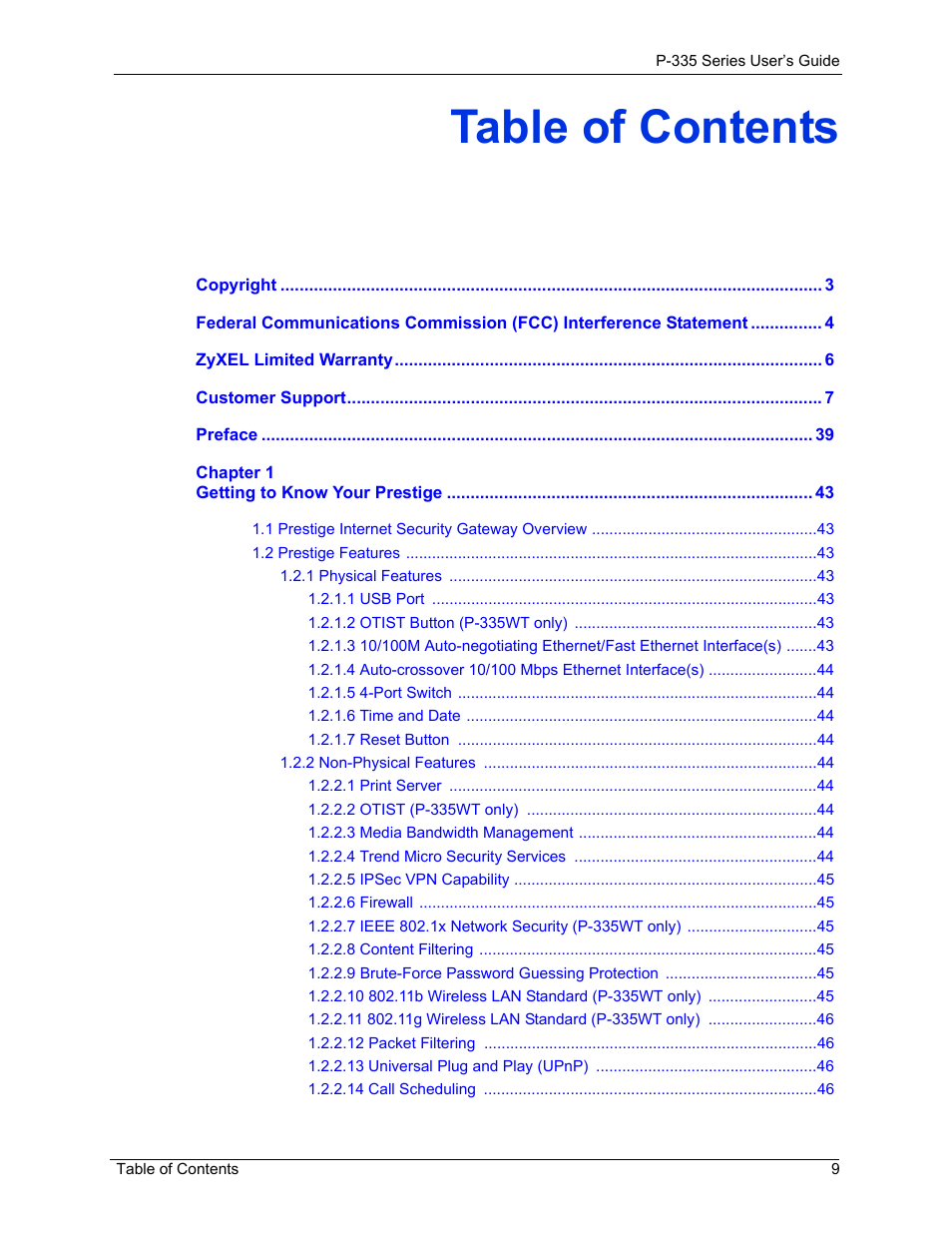 ZyXEL Communications P-335WT User Manual | Page 9 / 509