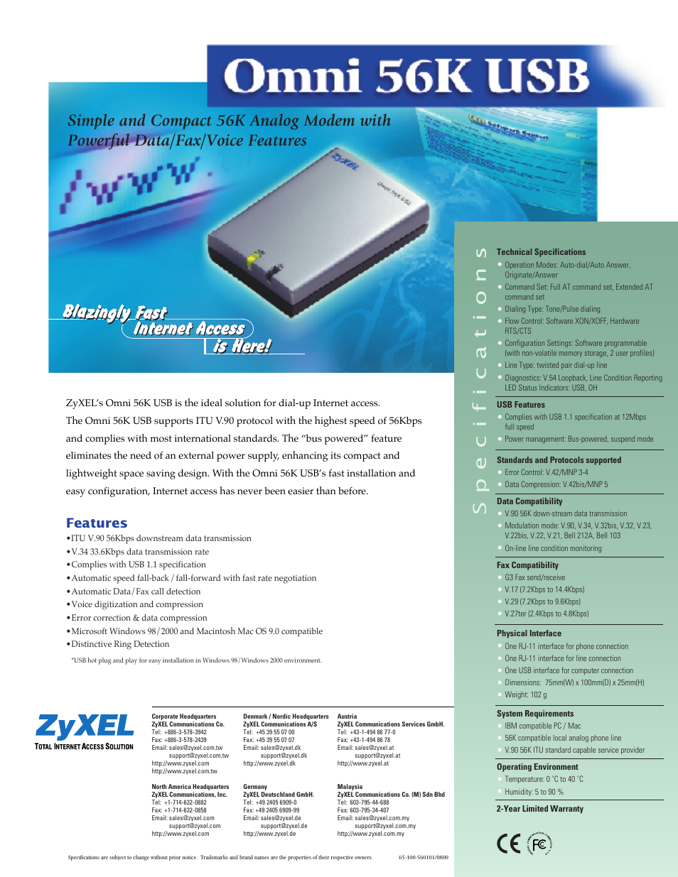 ZyXEL Communications OMNI 56K User Manual | 1 page