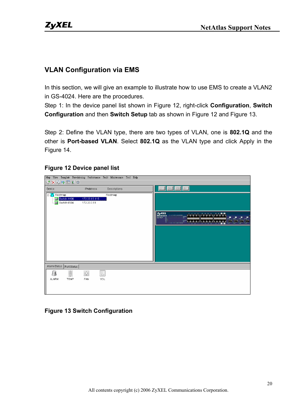 Vlan configuration via ems | ZyXEL Communications 1 User Manual | Page 20 / 25