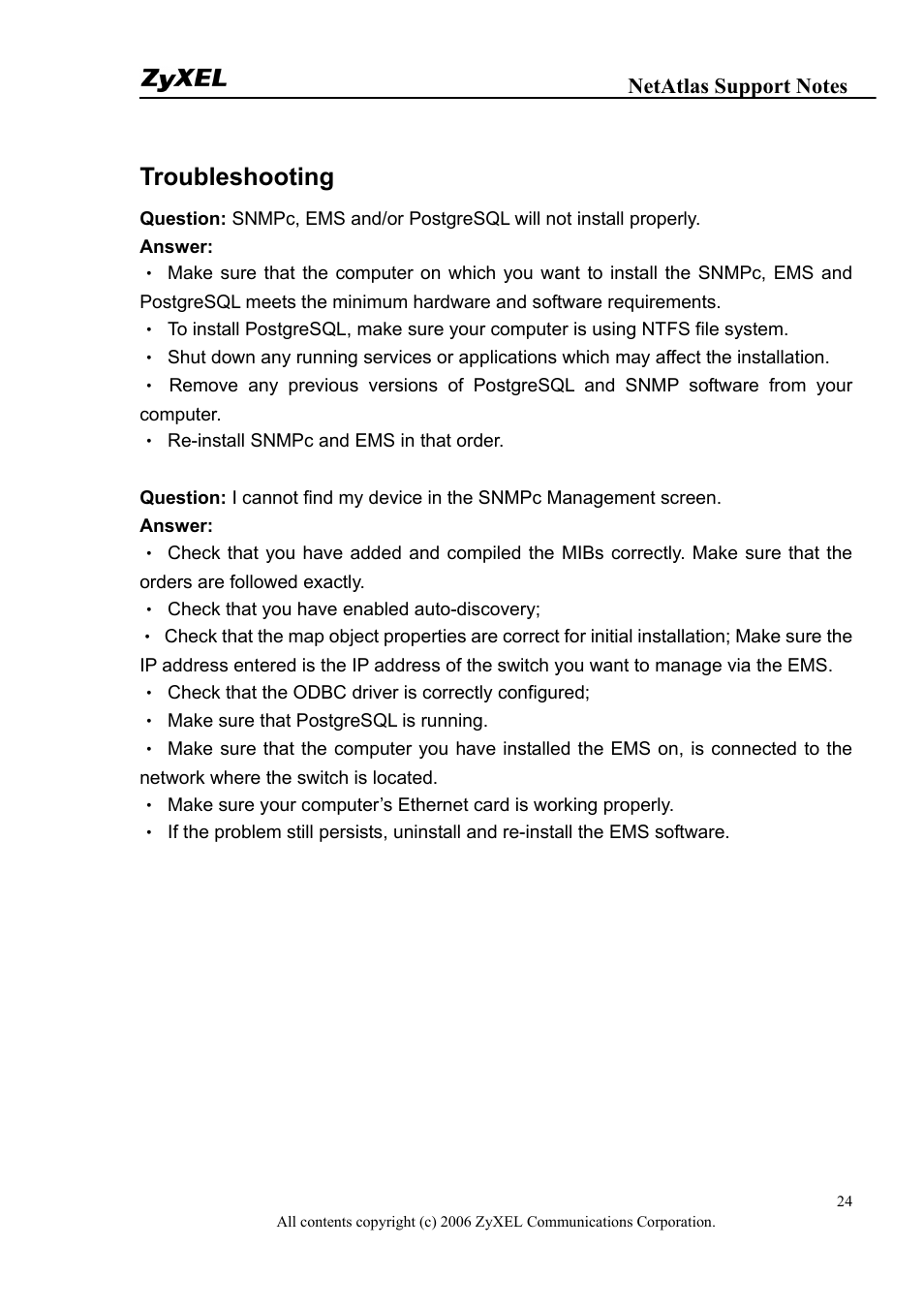 Troubleshooting | ZyXEL Communications 1 User Manual | Page 24 / 25