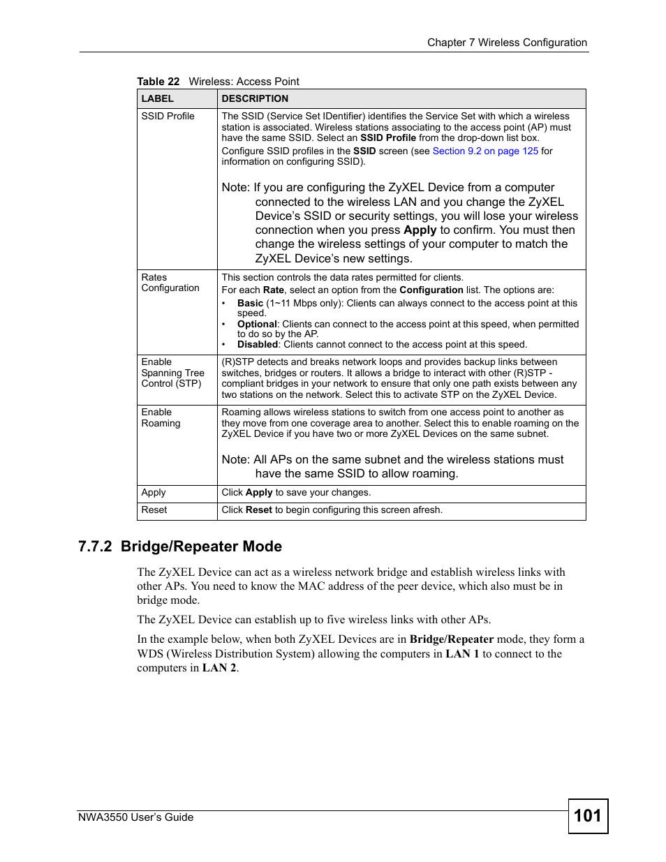 2 bridge/repeater mode | ZyXEL Communications NWA3550 User Manual | Page 101 / 344