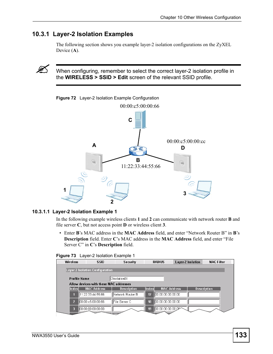 1 layer-2 isolation examples, 1 layer-2 isolation example 1 | ZyXEL Communications NWA3550 User Manual | Page 133 / 344