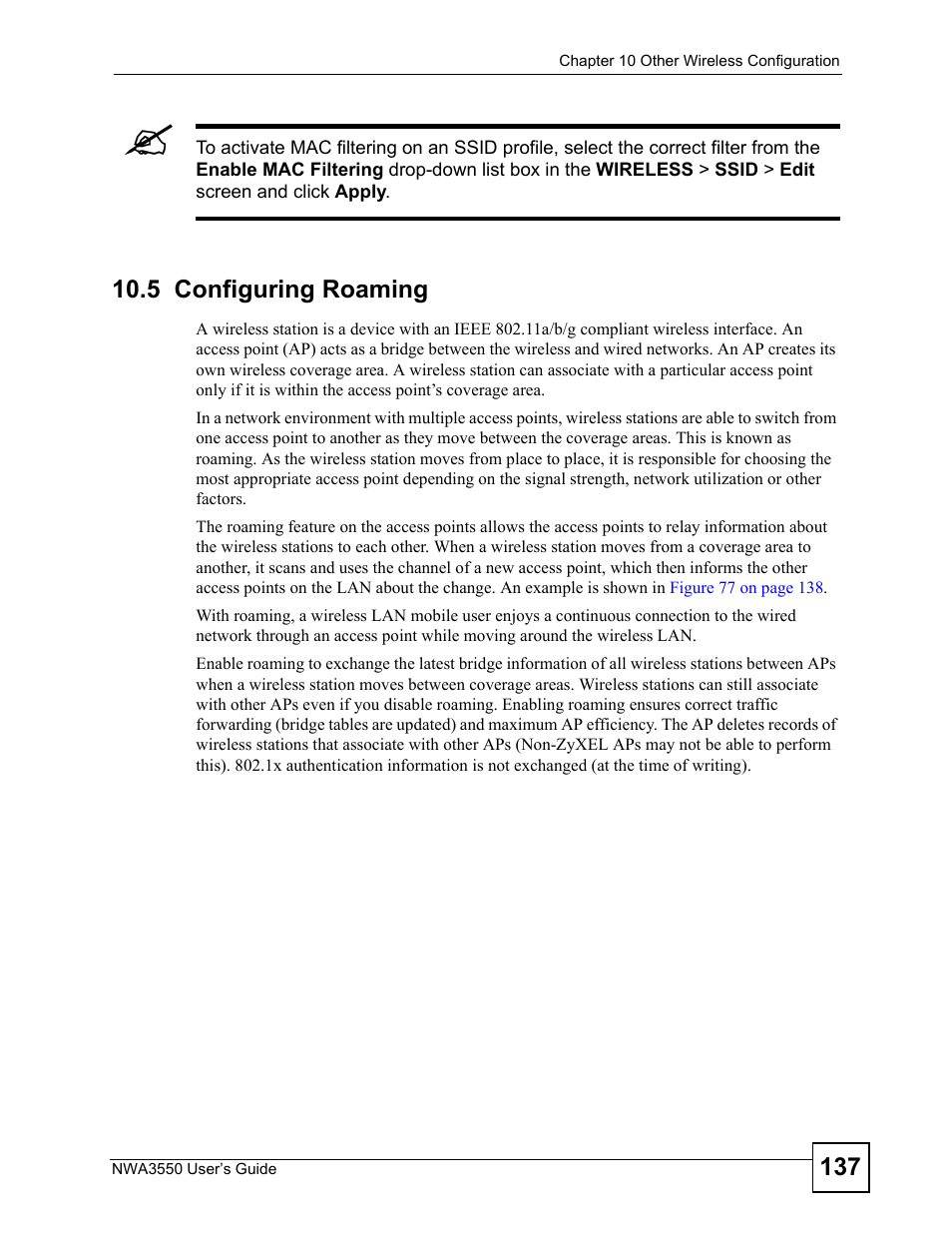 5 configuring roaming | ZyXEL Communications NWA3550 User Manual | Page 137 / 344