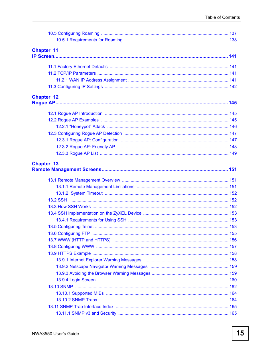 ZyXEL Communications NWA3550 User Manual | Page 15 / 344