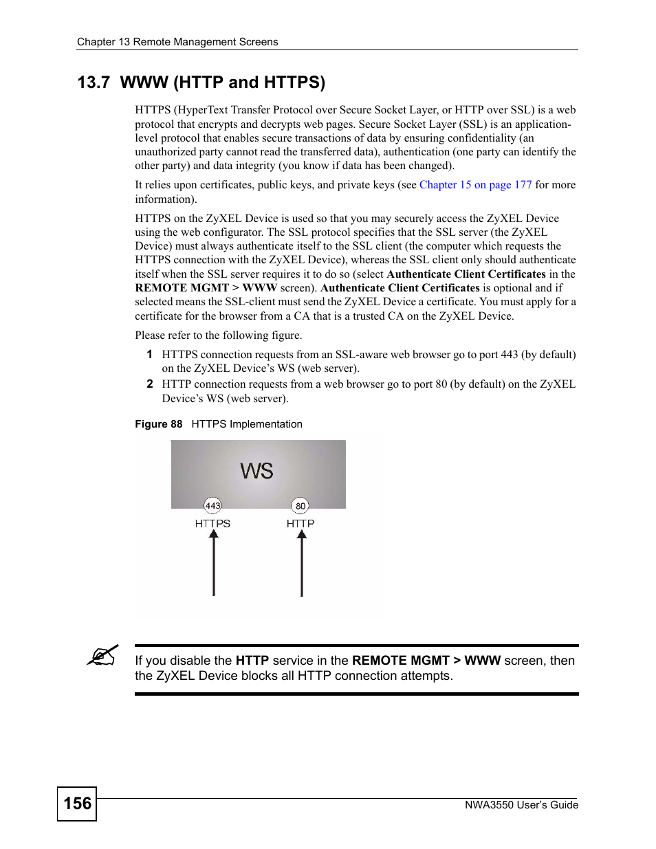 7 www (http and https), Figure 88 https implementation | ZyXEL Communications NWA3550 User Manual | Page 156 / 344