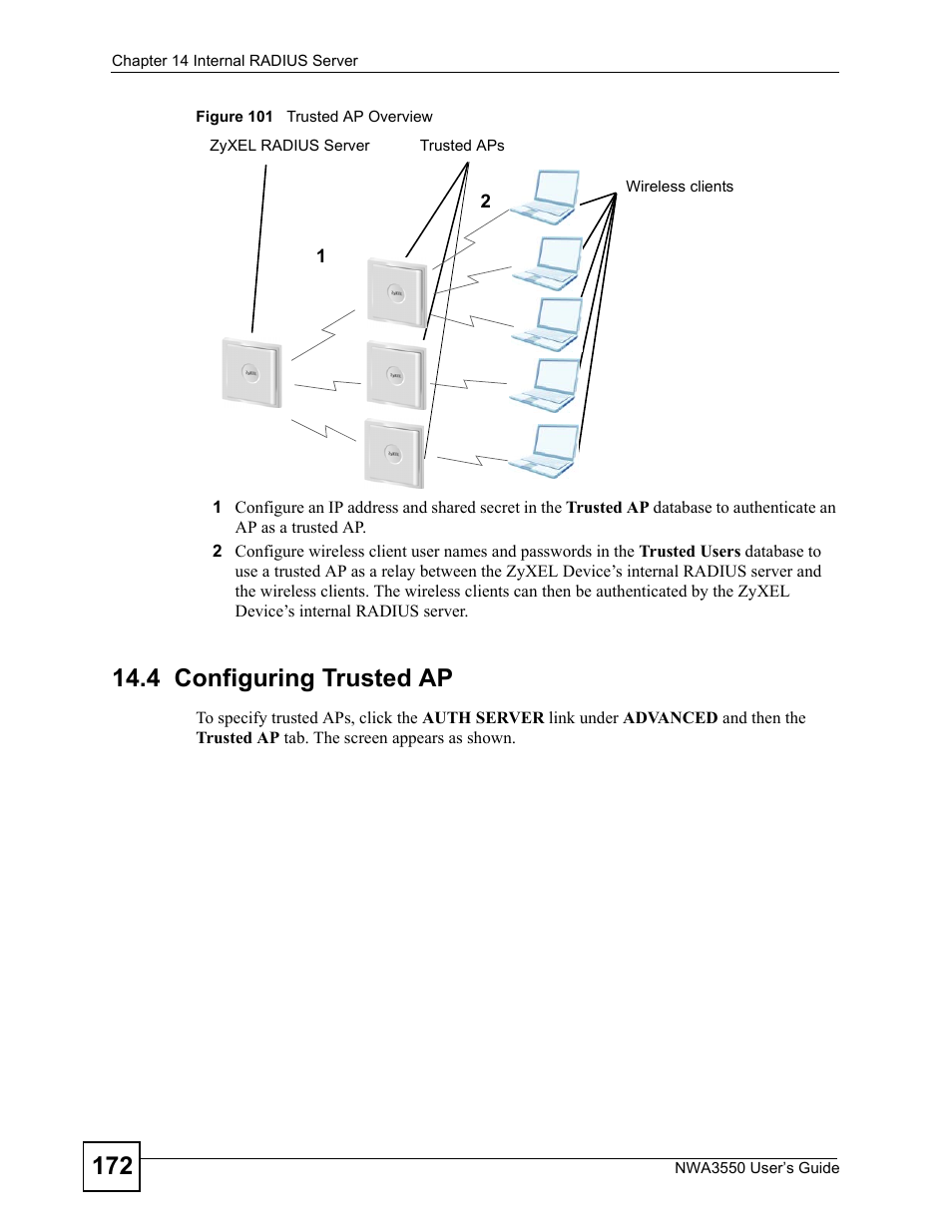 4 configuring trusted ap, Figure 101 trusted ap overview | ZyXEL Communications NWA3550 User Manual | Page 172 / 344