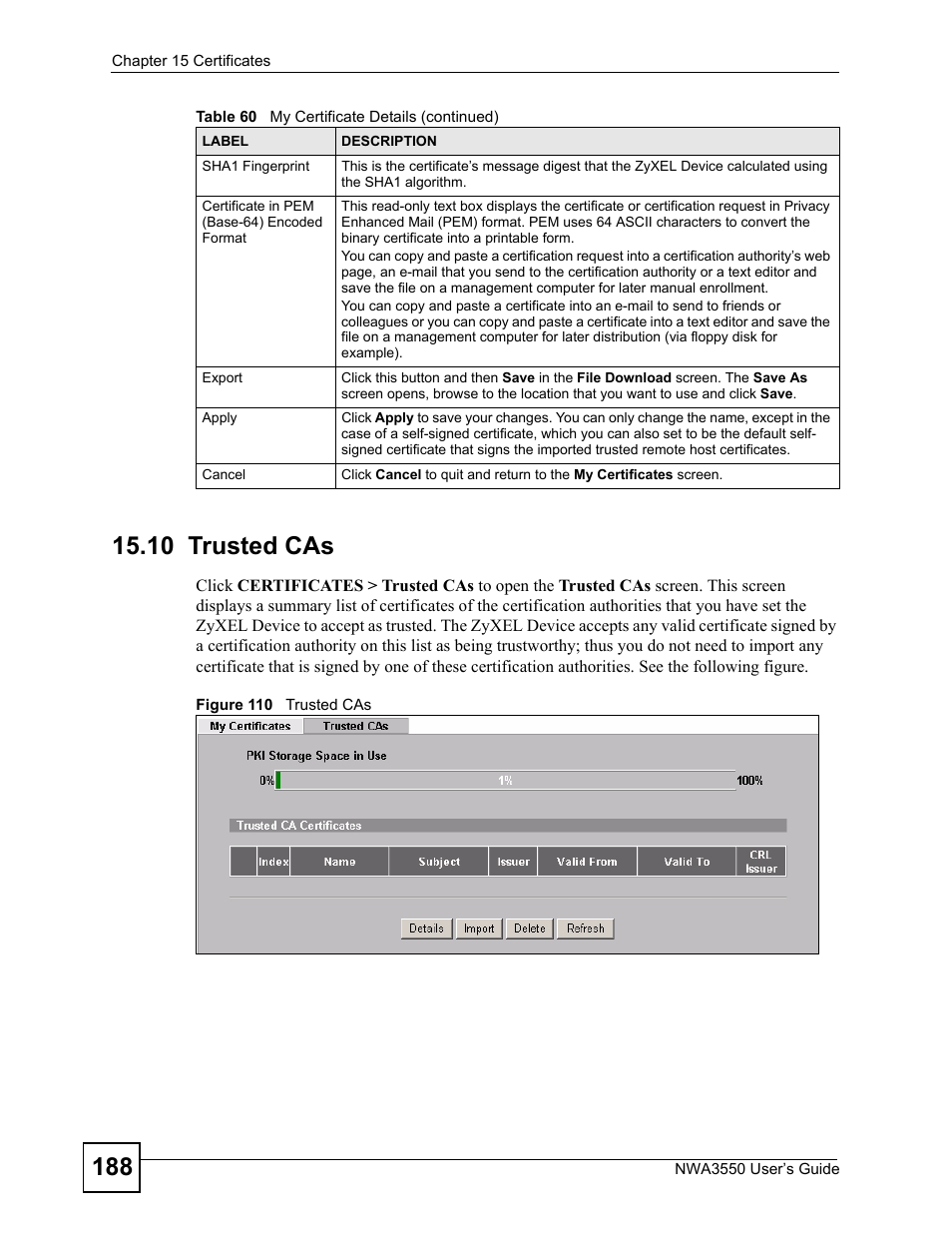10 trusted cas, Figure 110 trusted cas | ZyXEL Communications NWA3550 User Manual | Page 188 / 344