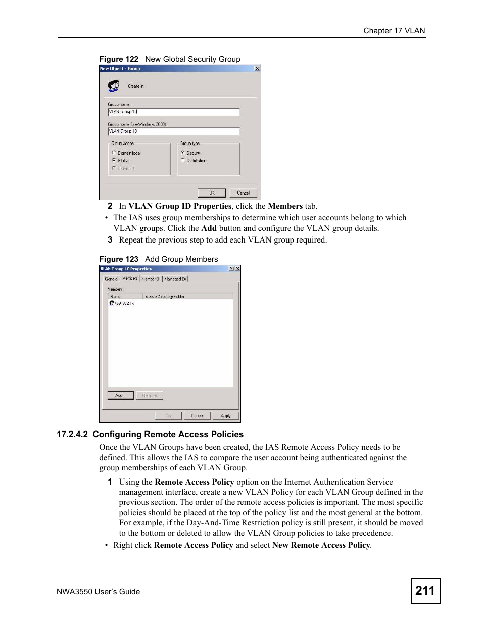 2 configuring remote access policies | ZyXEL Communications NWA3550 User Manual | Page 211 / 344