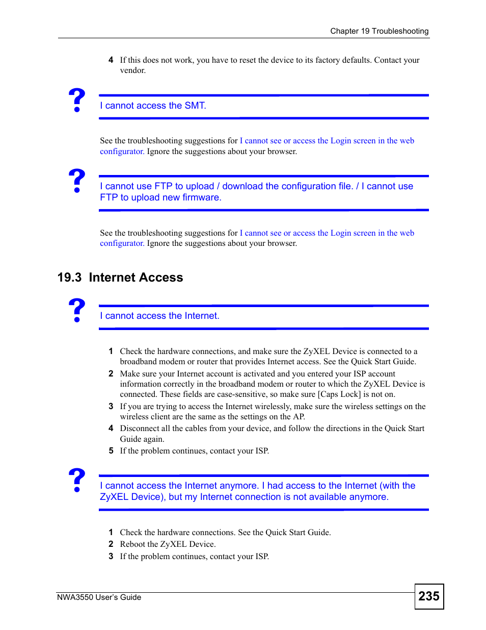 3 internet access, Internet access | ZyXEL Communications NWA3550 User Manual | Page 235 / 344