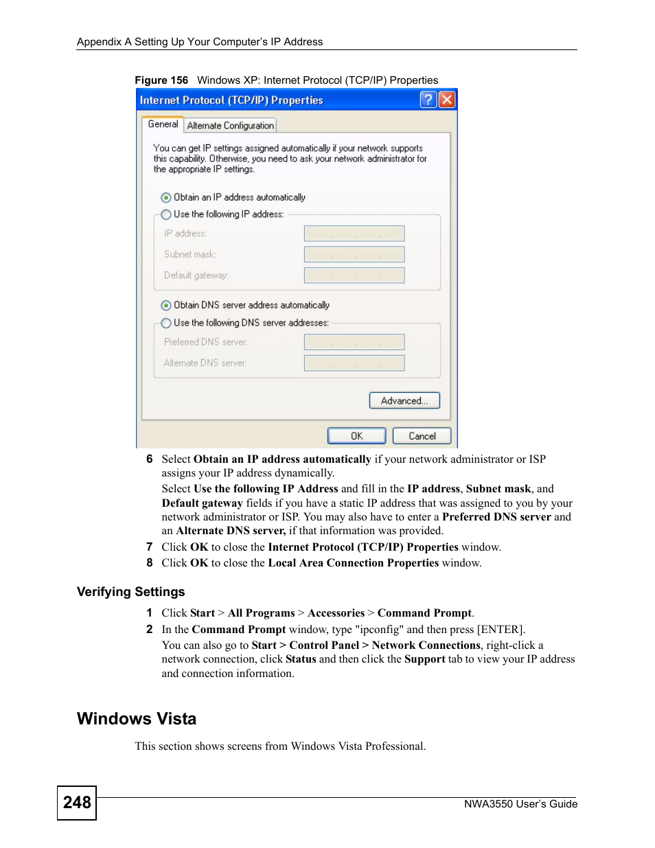 Windows vista | ZyXEL Communications NWA3550 User Manual | Page 248 / 344