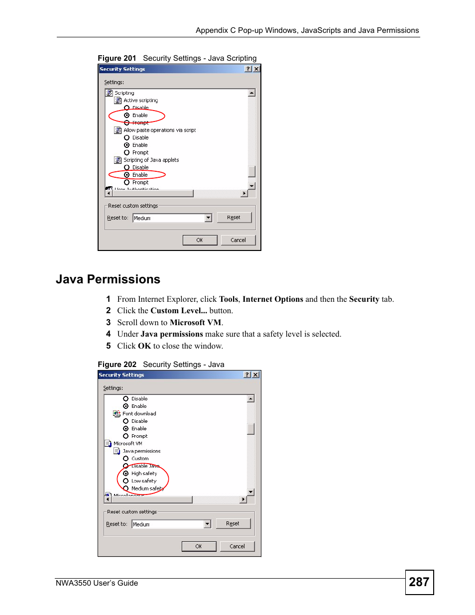 Java permissions | ZyXEL Communications NWA3550 User Manual | Page 287 / 344