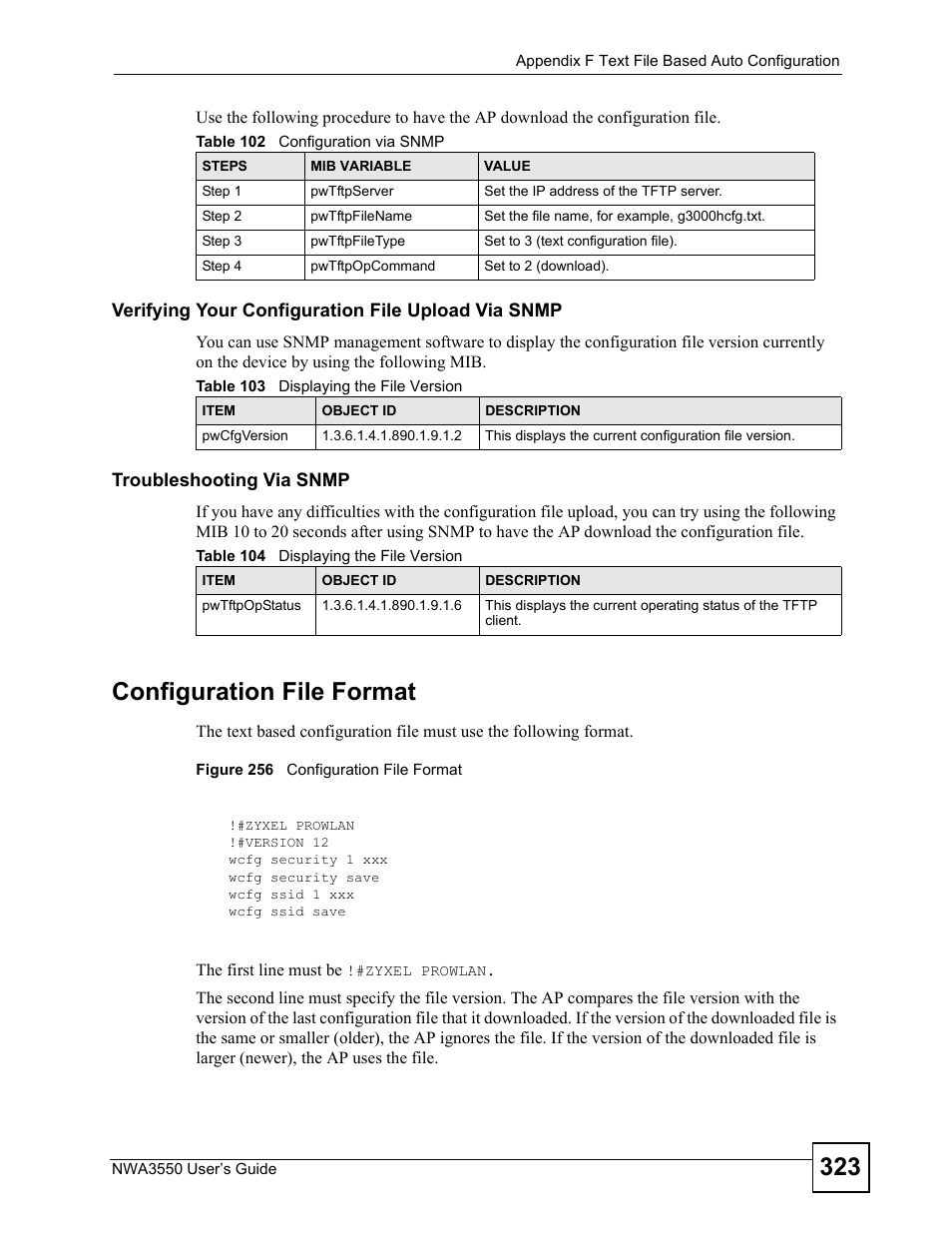 Figure 256 configuration file format, Configuration file format | ZyXEL Communications NWA3550 User Manual | Page 323 / 344