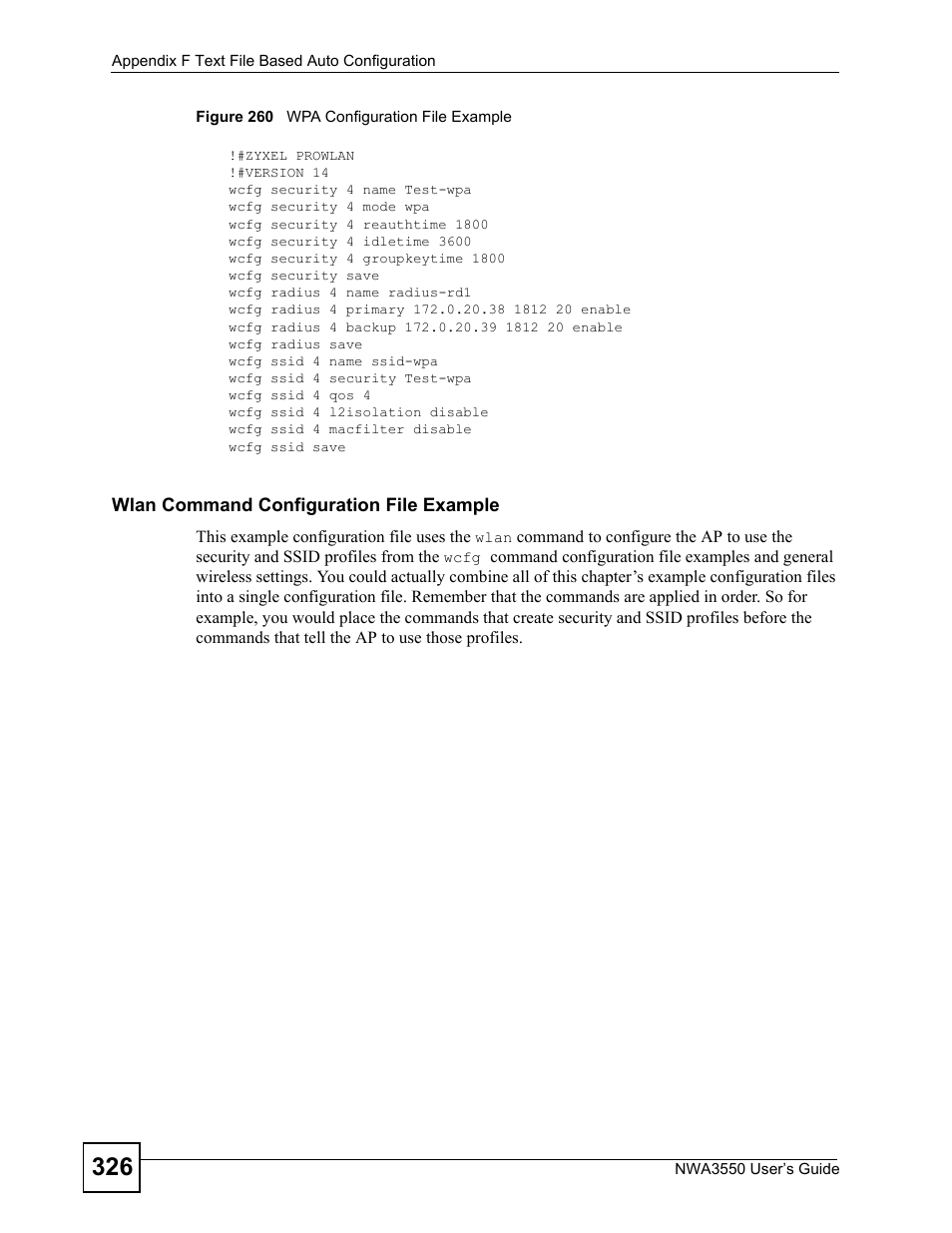Figure 260 wpa configuration file example | ZyXEL Communications NWA3550 User Manual | Page 326 / 344